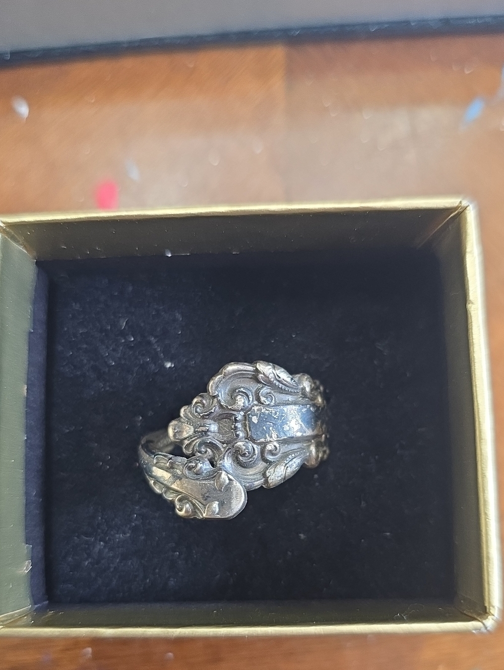 Antique-Style Silver Ornate Spoon Ring - Silver Marked Gorham Sterling Size 8.
